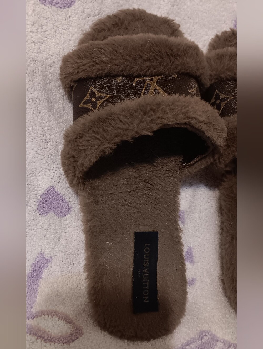 Louis Vuitton Brown Monogram Faux-Fur Slide Sandals - Picture 3 of 9